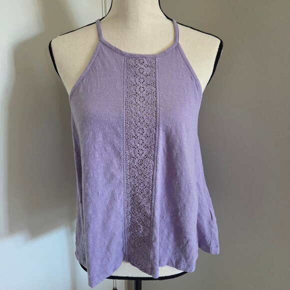 Roxy Halter Tank Top Medium Purple Sleeveless Shirt Flowy Puckered 100% Cotton - Picture 1 of 8
